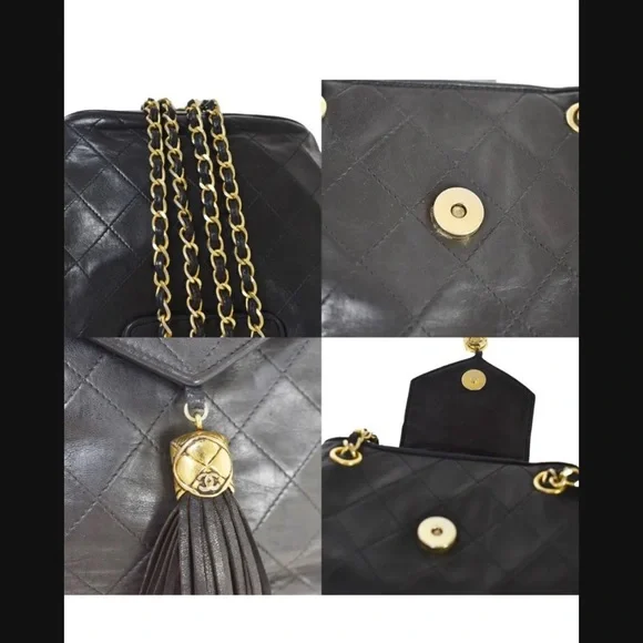 CHANEL CC MATELASSE Fringe Chain Shoulder Bag Leather Black Vintage - Picture 12 of 12